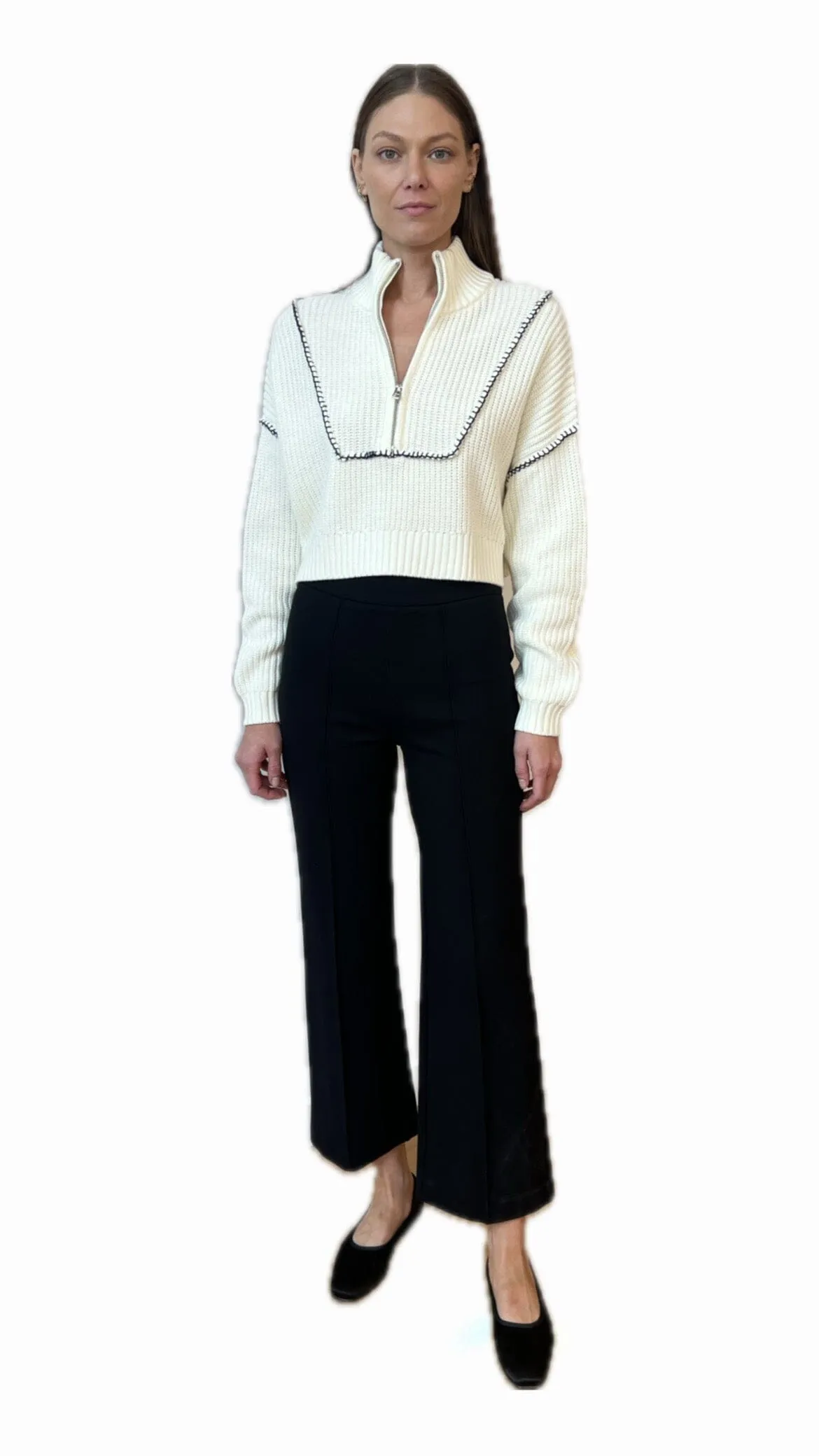 CROPPED HAMPTON SWEATER | IVORY NAVY sold by STAUD product image thumbnail 3