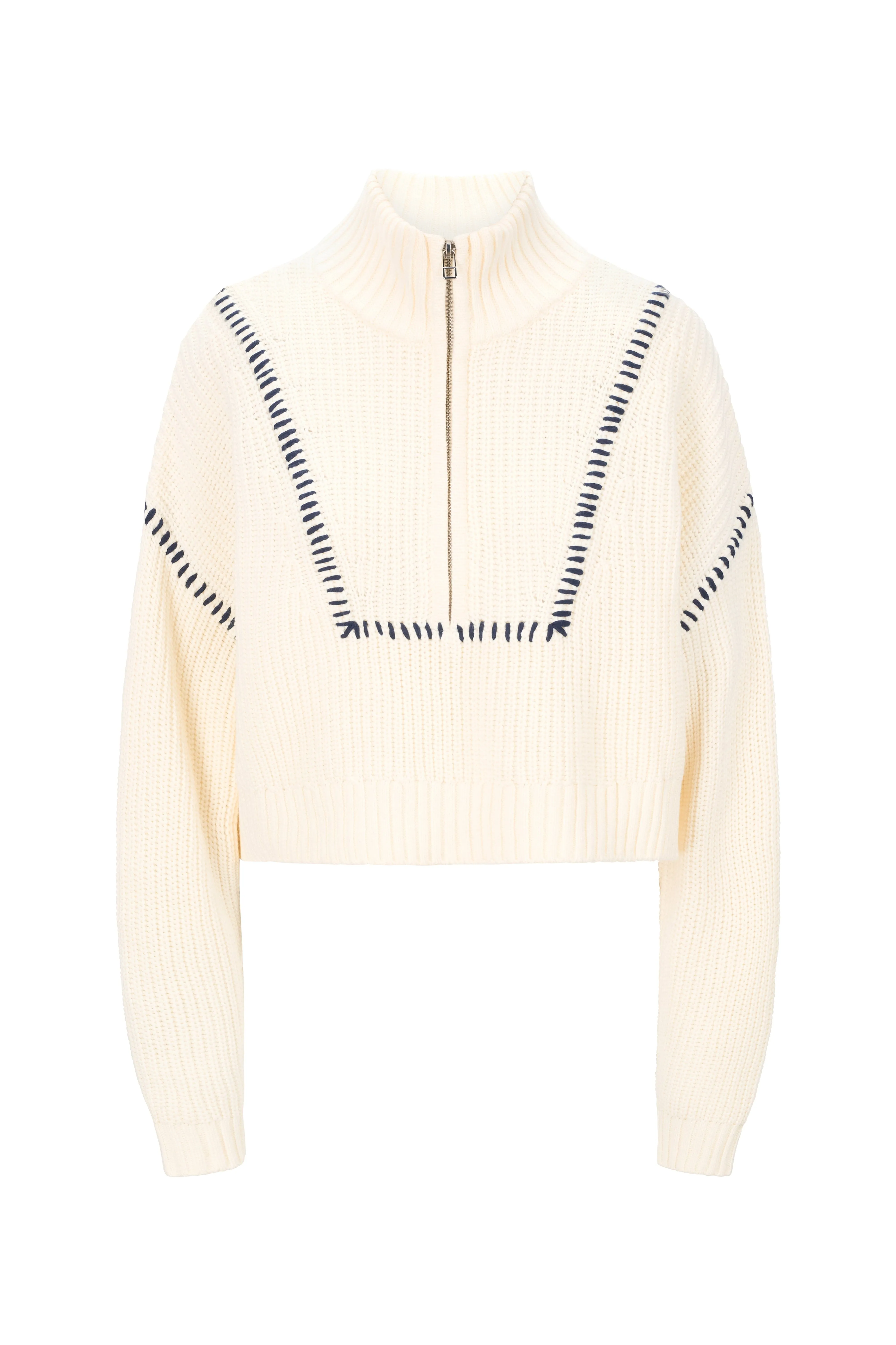 CROPPED HAMPTON SWEATER | IVORY NAVY sold by STAUD