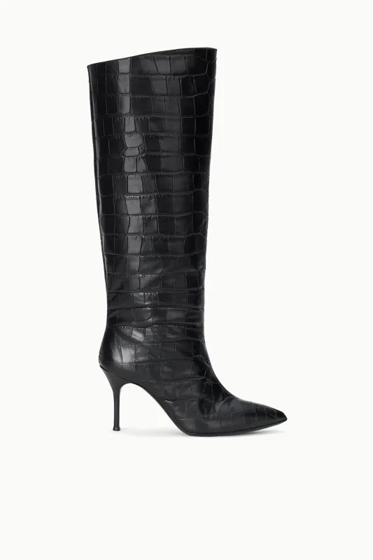 SEBASTIAN HIGH HEEL BOOT | BLACK CROCO sold by STAUD