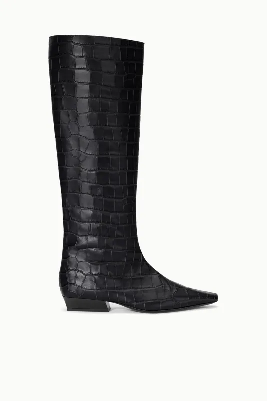 WALLY FLAT BOOT | BLACK CROCO sold by STAUD