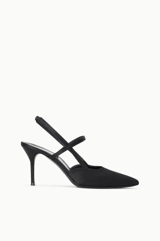 SEBASTIAN HIGH HEEL SLINGBACK | BLACK SATIN sold by STAUD
