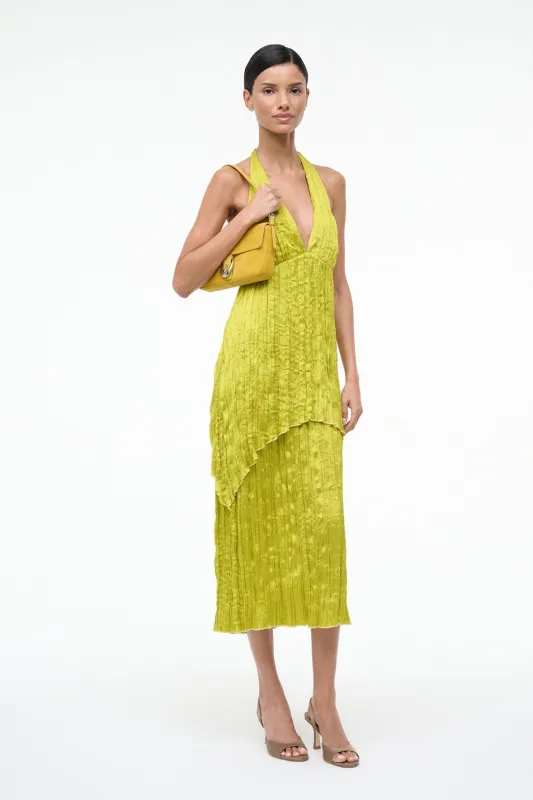 LAURIE DRESS | CHARTREUSE PLISSE made by STAUD
