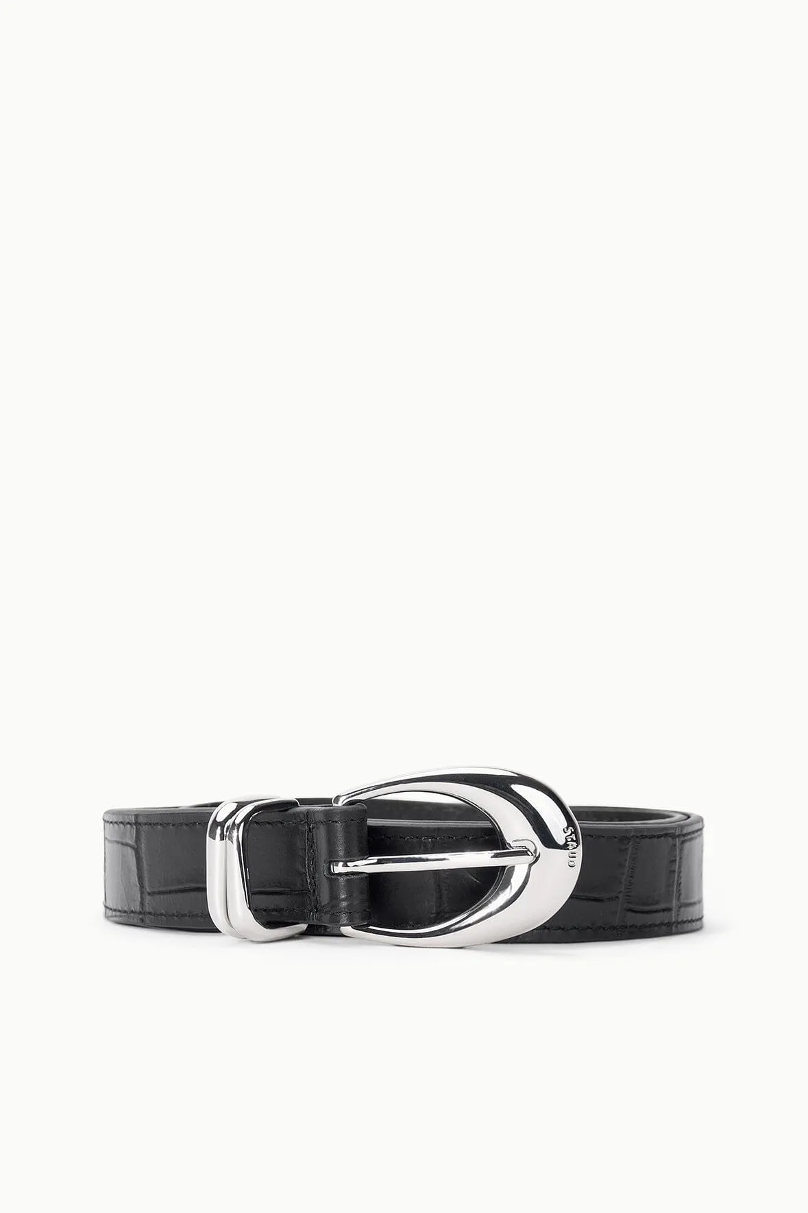 MOON BUCKLE BELT | BLACK CROCO sold by STAUD