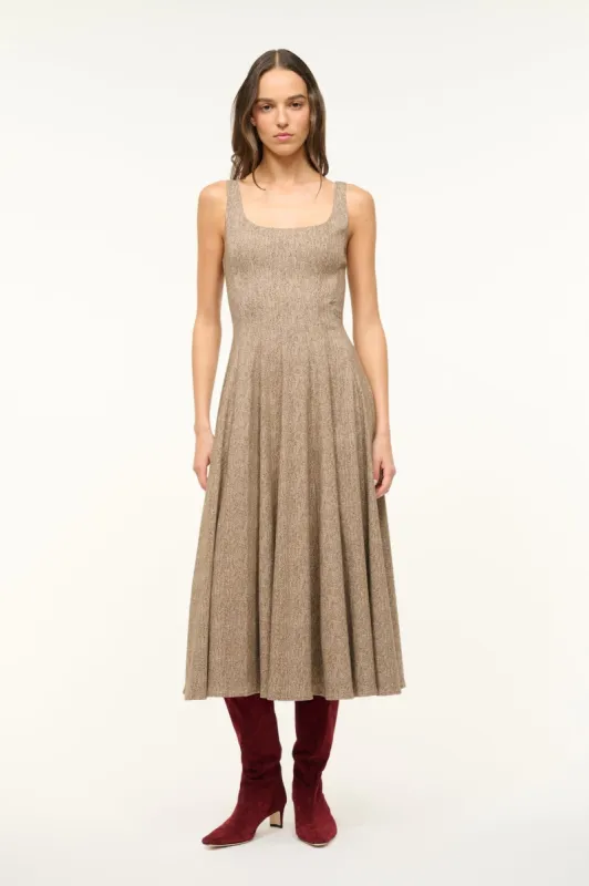 WELLS DRESS | MOCHA HERRINGBONE sold by STAUD