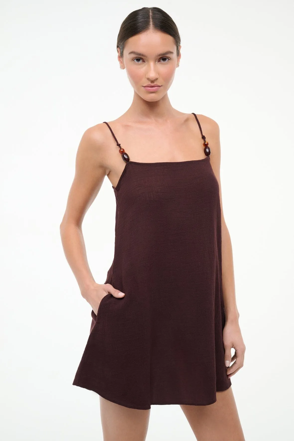 LAURA MINI COVERUP DRESS | DARK CHOCOLATE sold by STAUD product image thumbnail 2