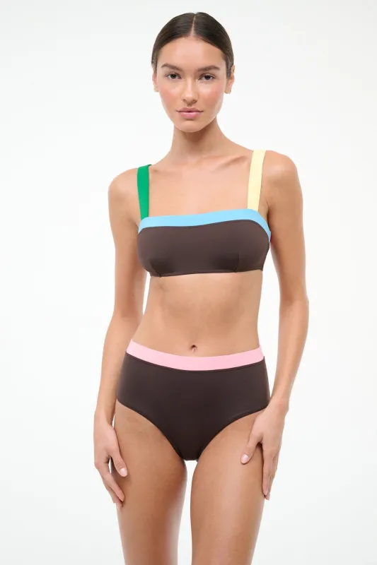 DEVON HIGH RISE BIKINI BOTTOM | DARK CHOCOLATE MULTI sold by STAUD