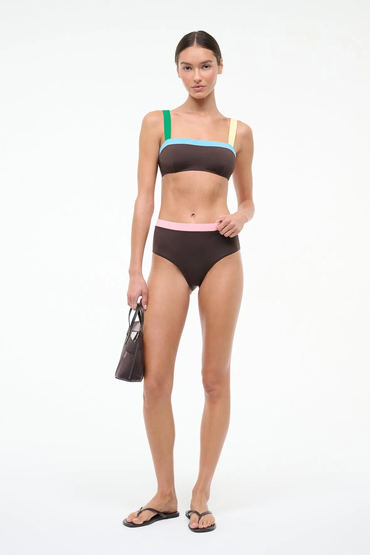DEVON HIGH RISE BIKINI BOTTOM | DARK CHOCOLATE MULTI sold by STAUD product image thumbnail 4