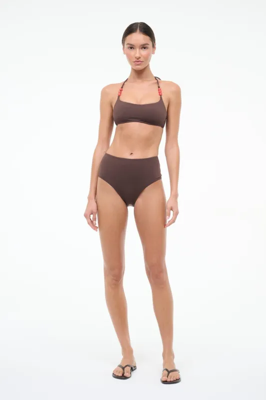 DEVON HIGH RISE BIKINI BOTTOM | DARK CHOCOLATE sold by STAUD