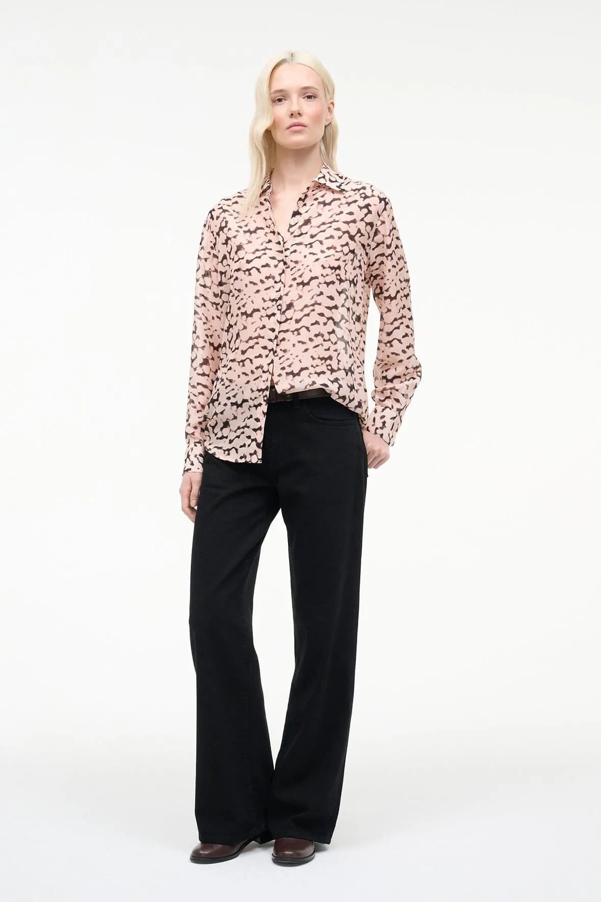 ROXBURY SILK SHIRT | ALMOND BLACK sold by STAUD product image thumbnail 4