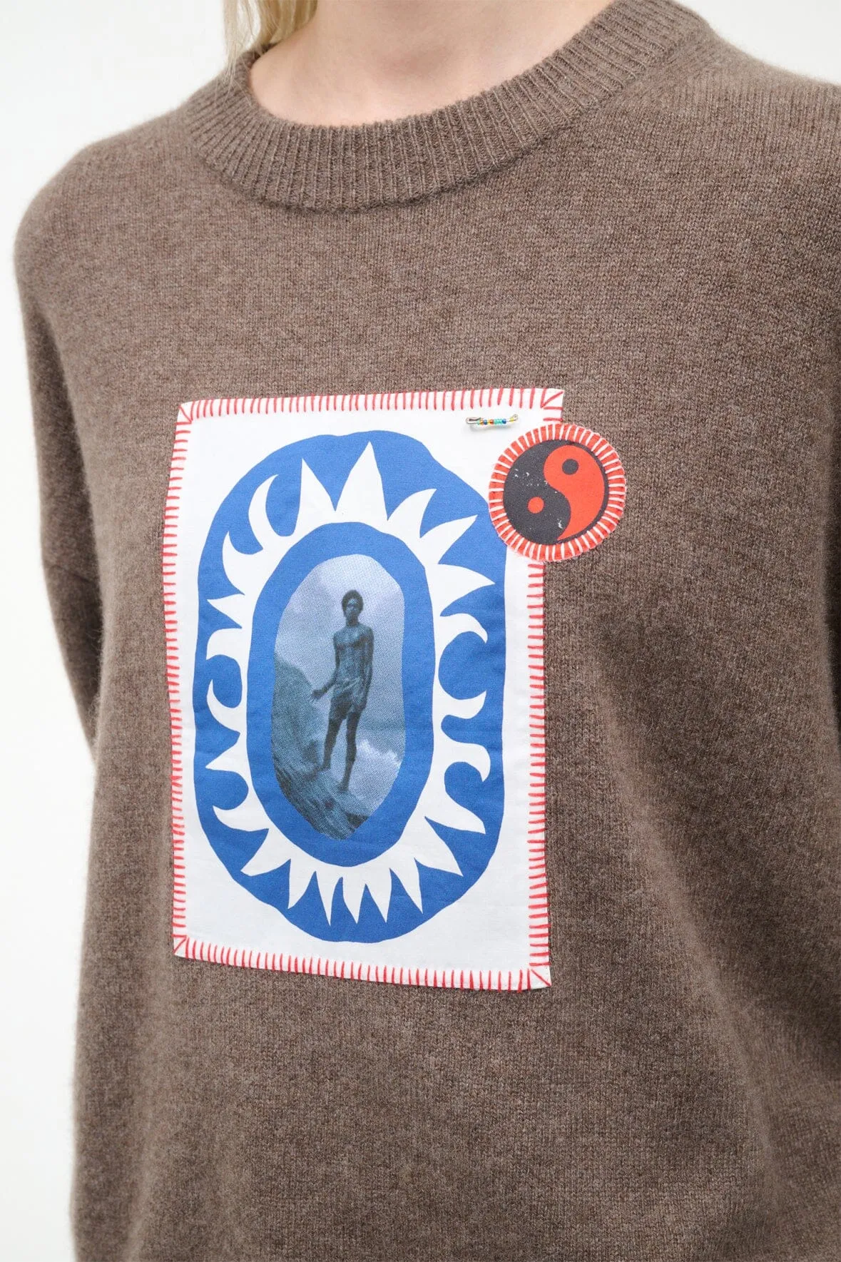 SERRANO CASHMERE RELAXED CREW | TRUFFLE PATCHWORK sold by STAUD product image thumbnail 3