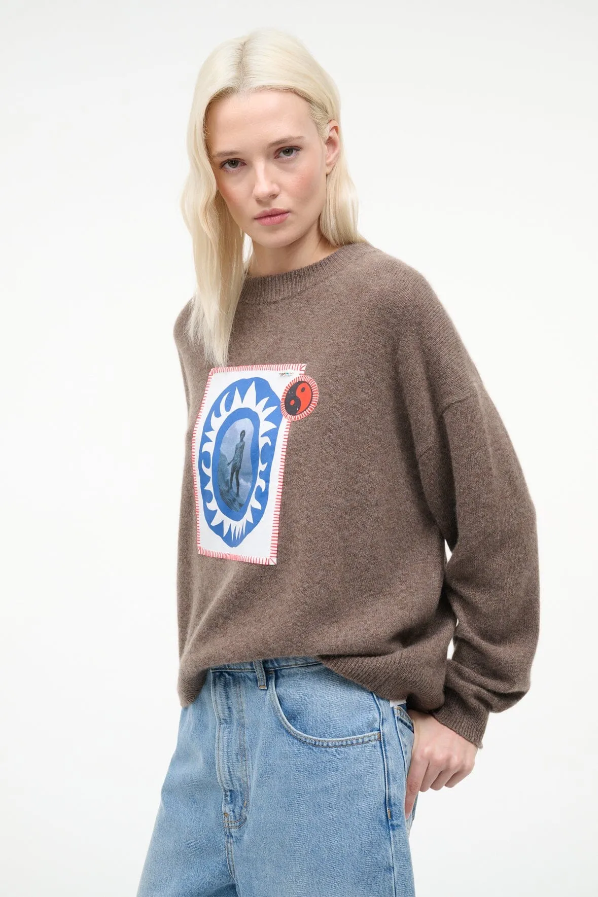 SERRANO CASHMERE RELAXED CREW | TRUFFLE PATCHWORK sold by STAUD product image thumbnail 5