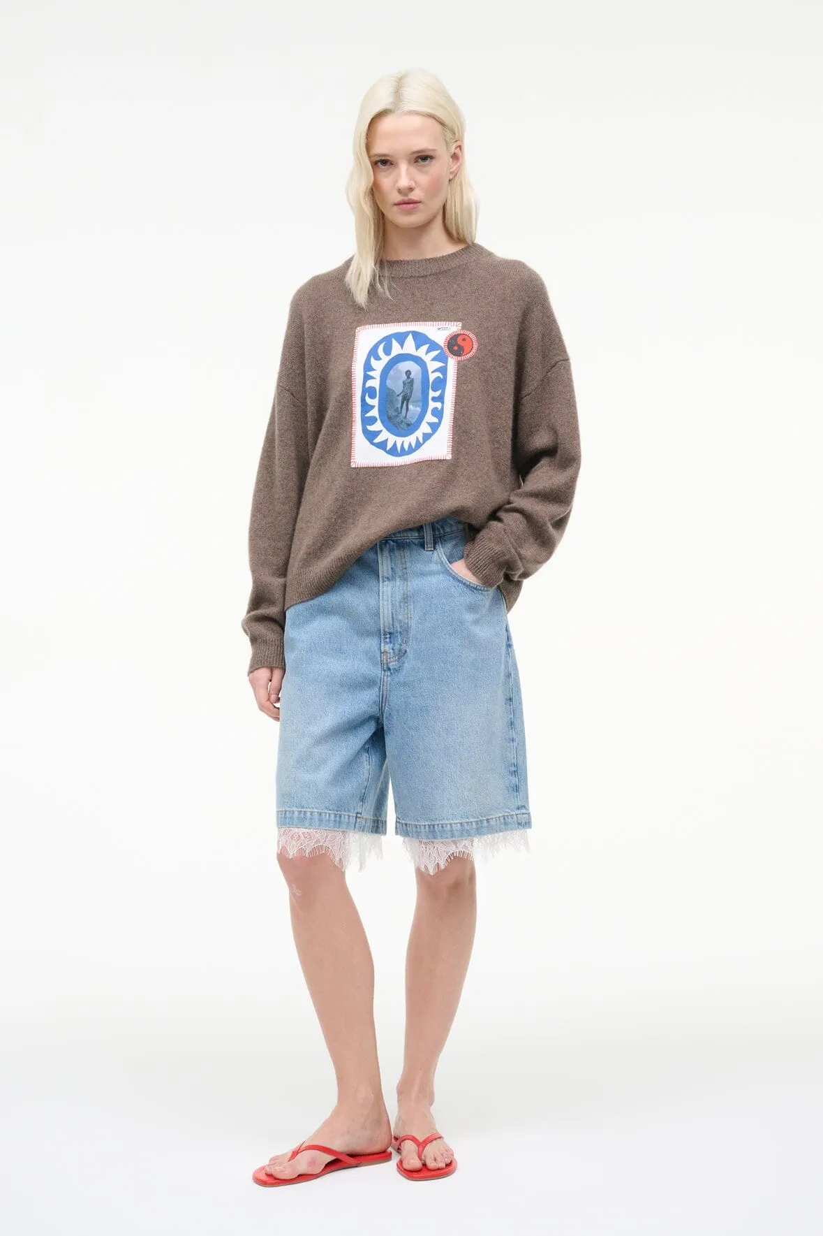 SERRANO CASHMERE RELAXED CREW | TRUFFLE PATCHWORK sold by STAUD product image thumbnail 2