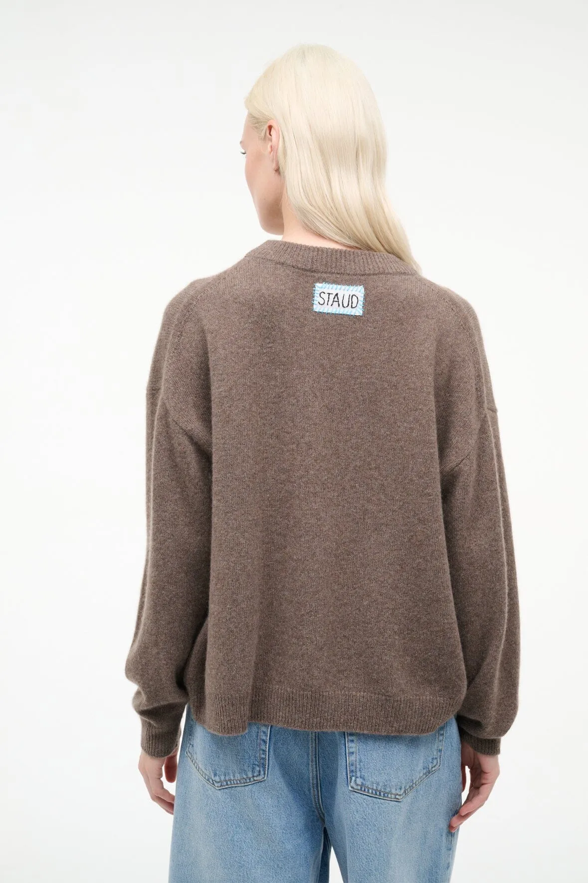 SERRANO CASHMERE RELAXED CREW | TRUFFLE PATCHWORK sold by STAUD product image thumbnail 4