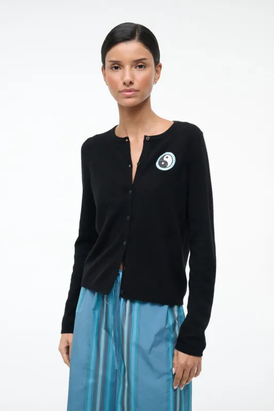 MIDNIGHT CASHMERE CARDIGAN | BLACK PATCHWORK sold by STAUD