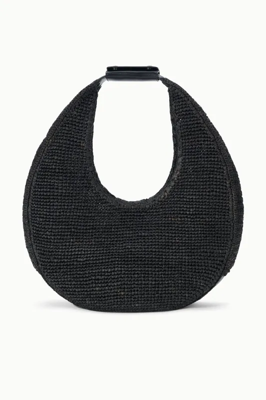 LARGE RAFFIA MOON TOTE BAG | BLACK RAFFIA sold by STAUD