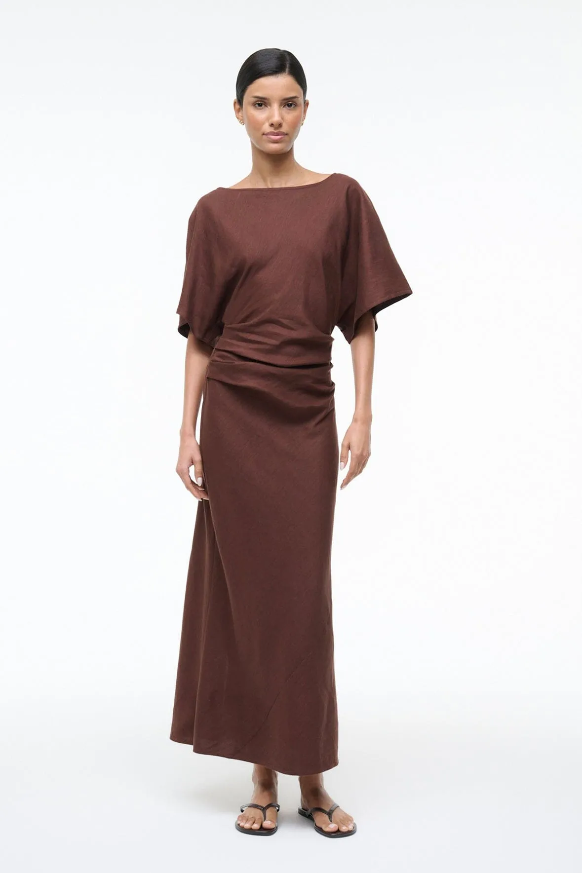 AMELIE LINEN DRESS | DARK OAK sold by STAUD product image thumbnail 3