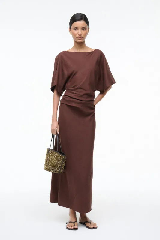 AMELIE LINEN DRESS | DARK OAK sold by STAUD