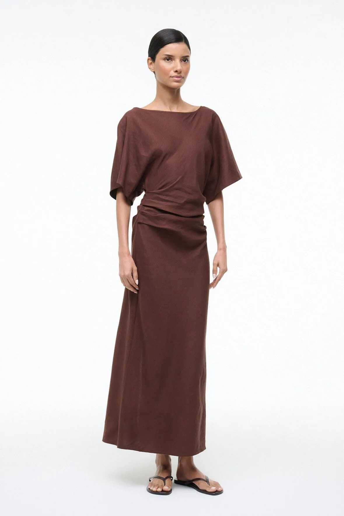 AMELIE LINEN DRESS | DARK OAK sold by STAUD product image thumbnail 4