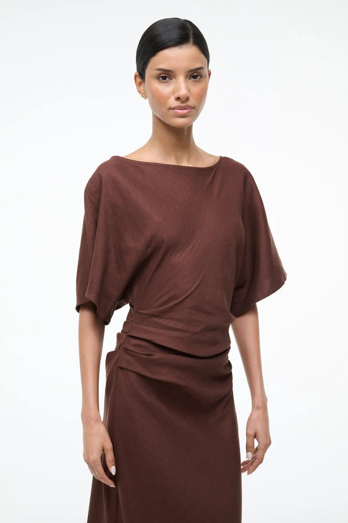 AMELIE LINEN DRESS | DARK OAK sold by STAUD product image thumbnail 2