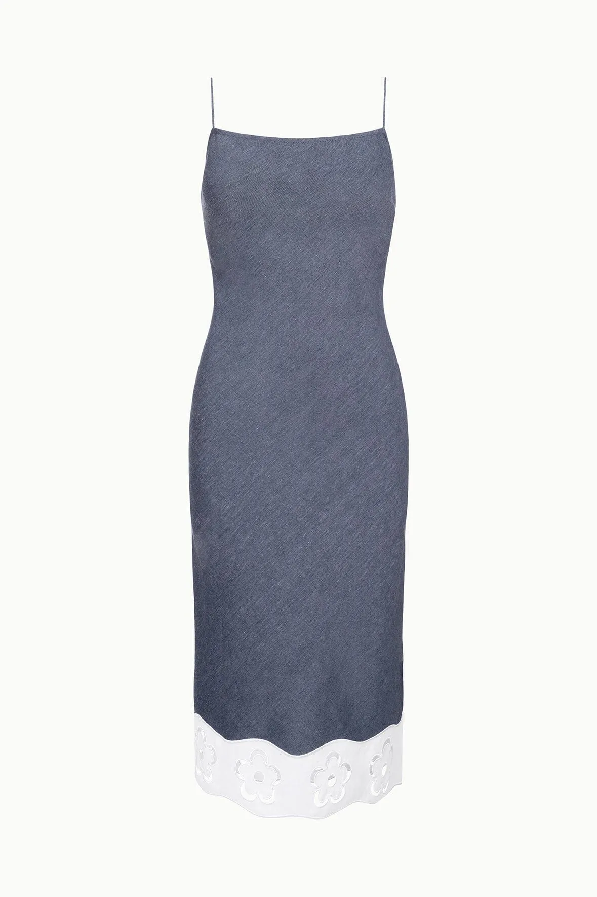PALO LINEN DRESS | CHAMBRAY WHITE sold by STAUD