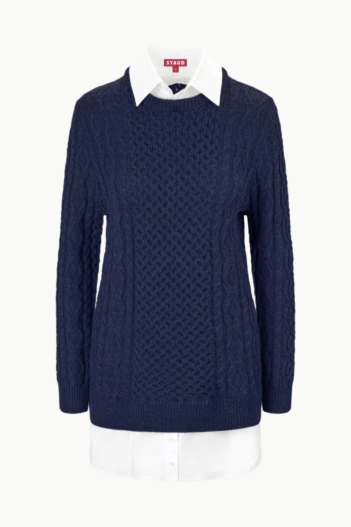 ALDRIN DRESS | NAVY WHITE sold by STAUD