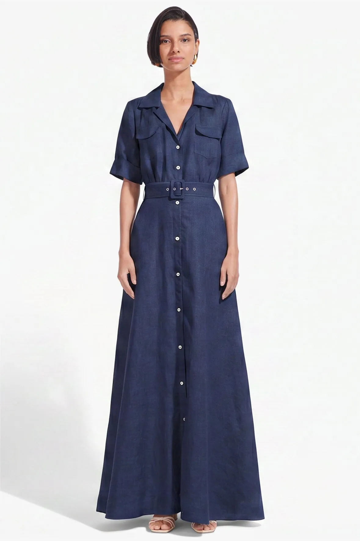 MILLIE LINEN DRESS | NAVY sold by STAUD