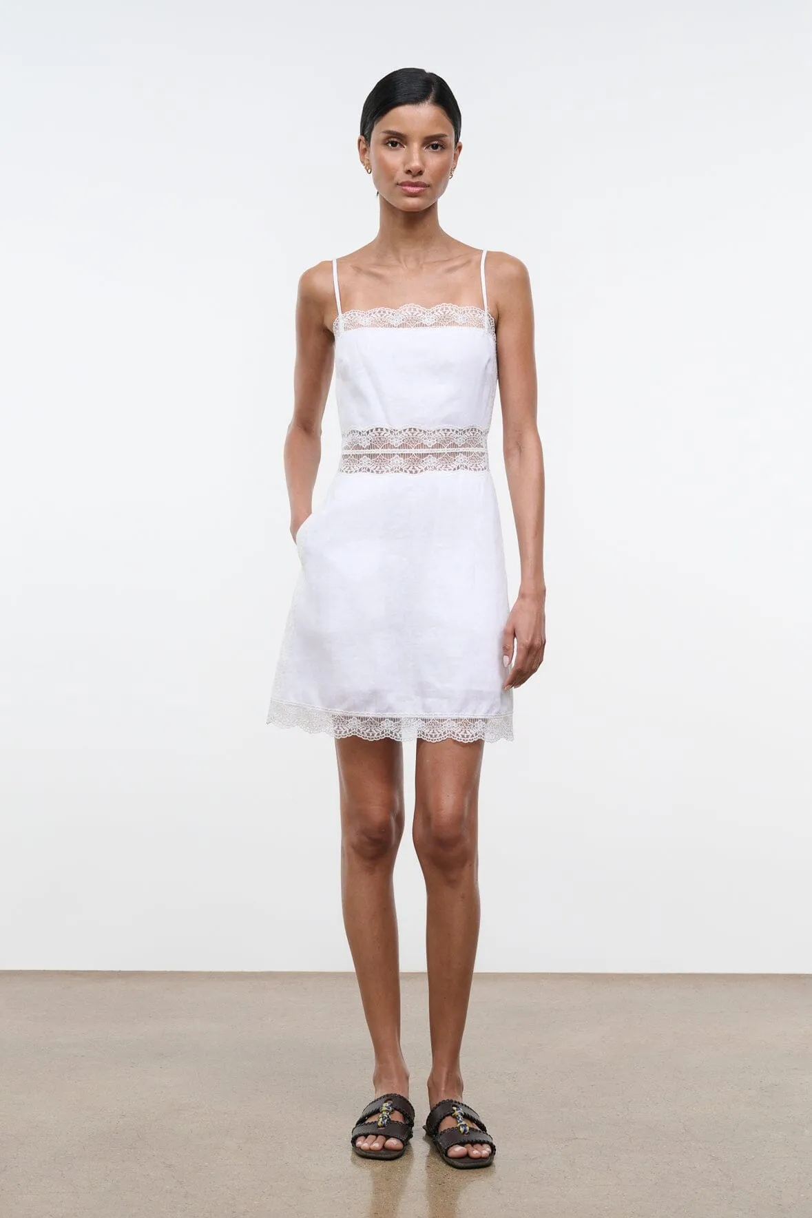 AMALINA LINEN MINI DRESS | WHITE sold by STAUD