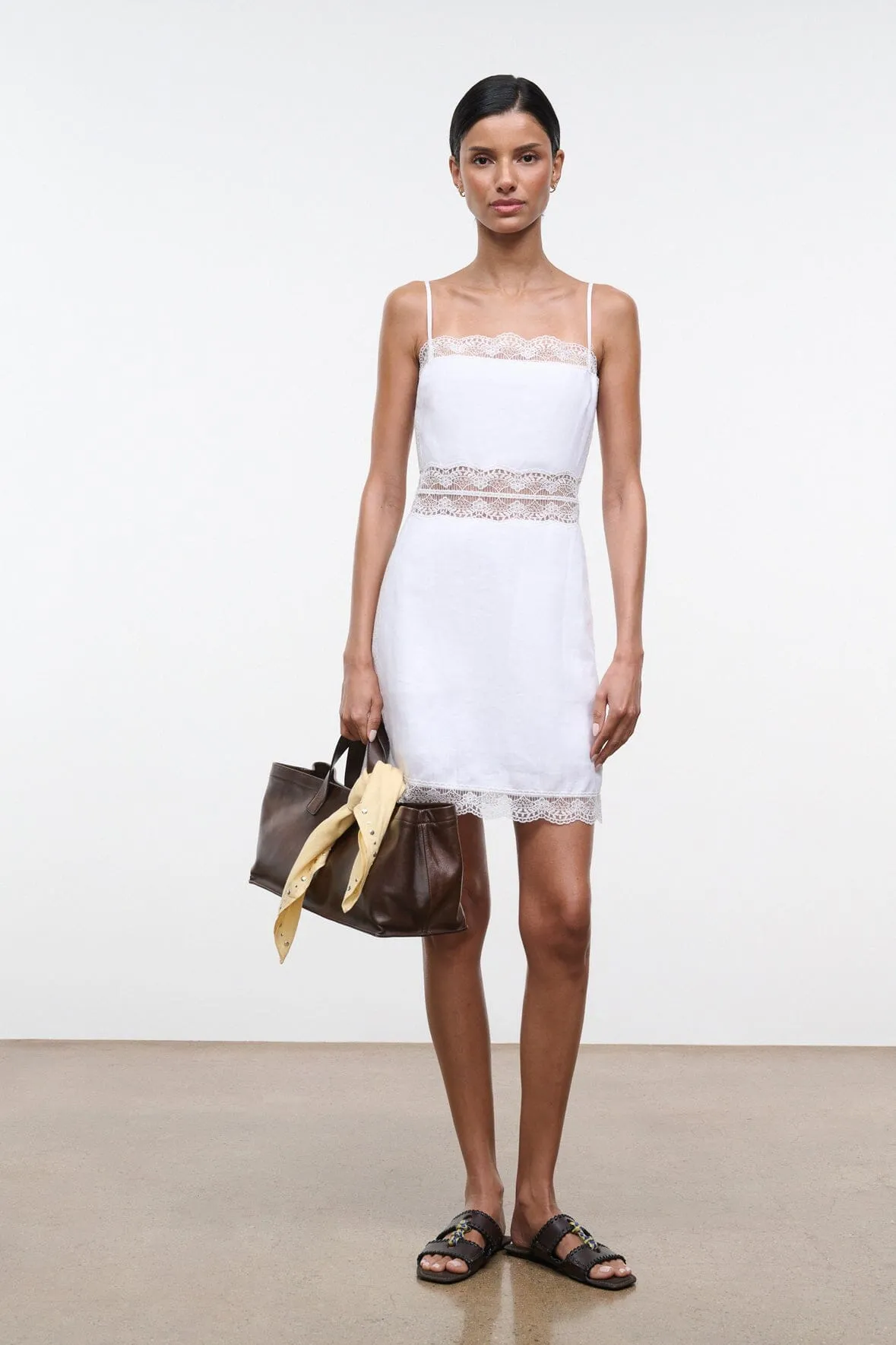 AMALINA LINEN MINI DRESS | WHITE sold by STAUD product image thumbnail 3