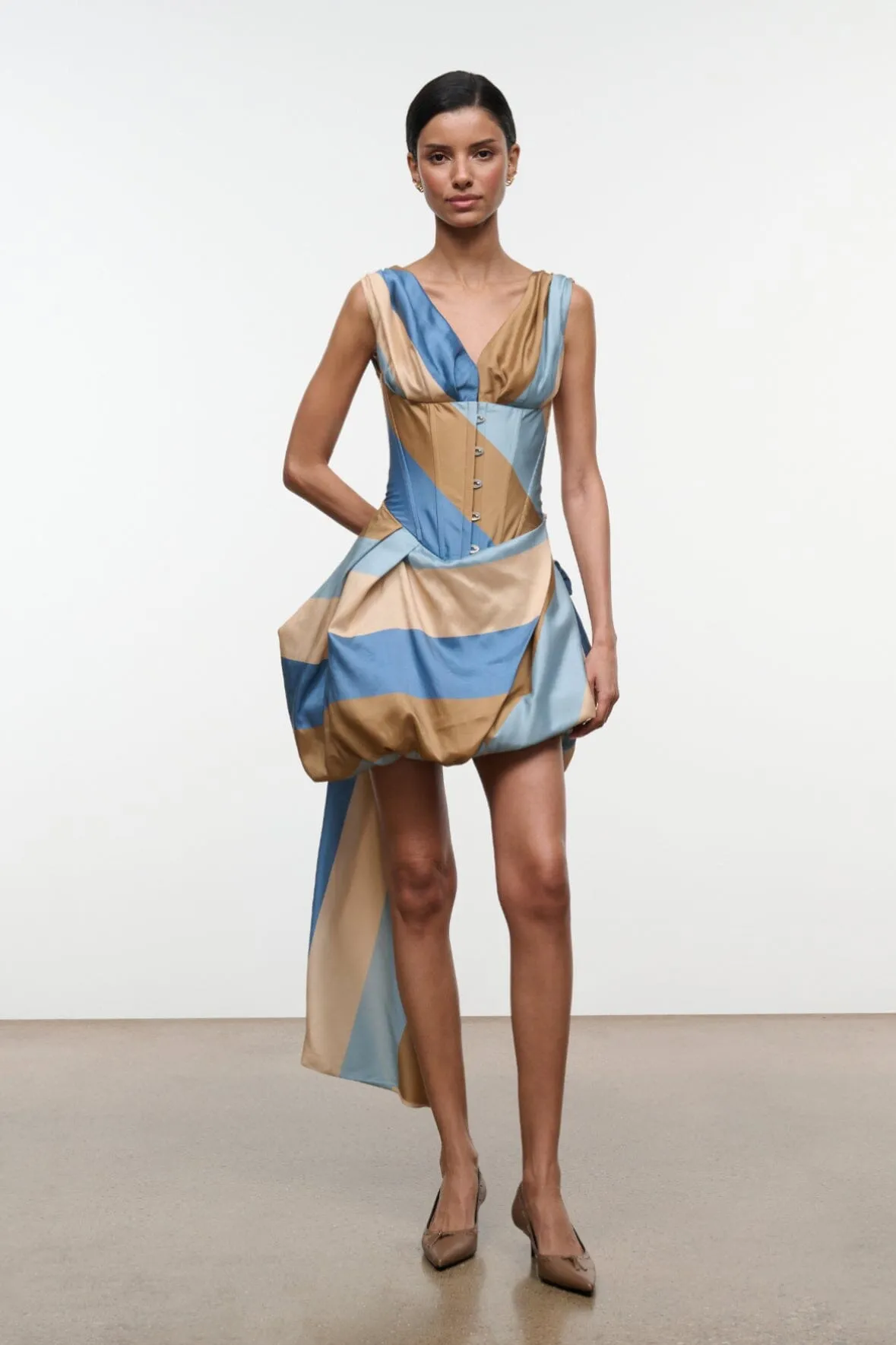 FABIANNE SILK MINI DRESS | DESERT STRIPE sold by STAUD product image thumbnail 2