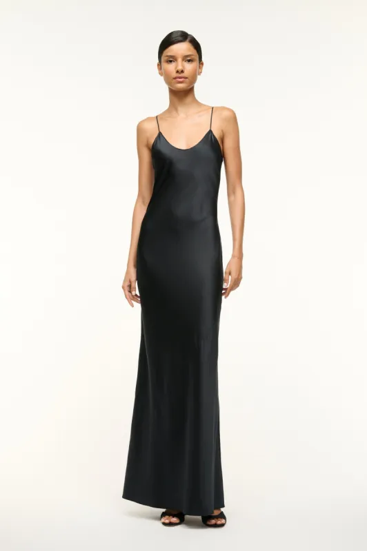 MILNER SILK SLIP DRESS | BLACK sold by STAUD
