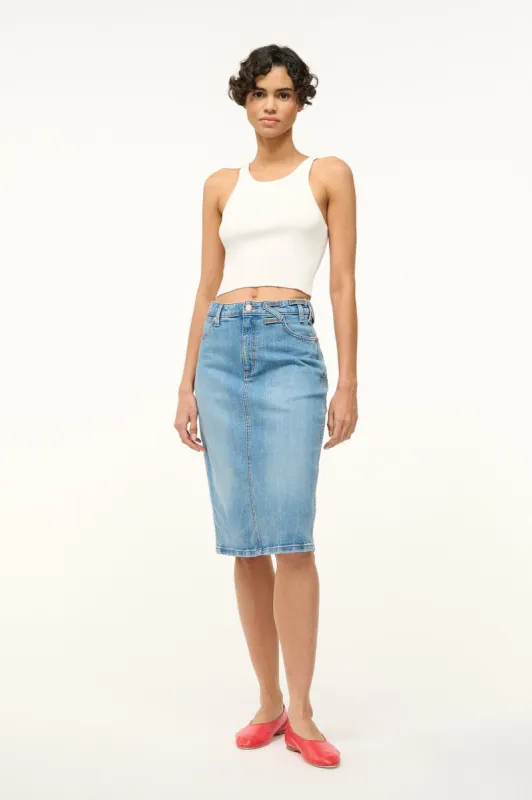 STAUD + WRANGLER THE PENCIL SKIRT | MID BLUE sold by STAUD