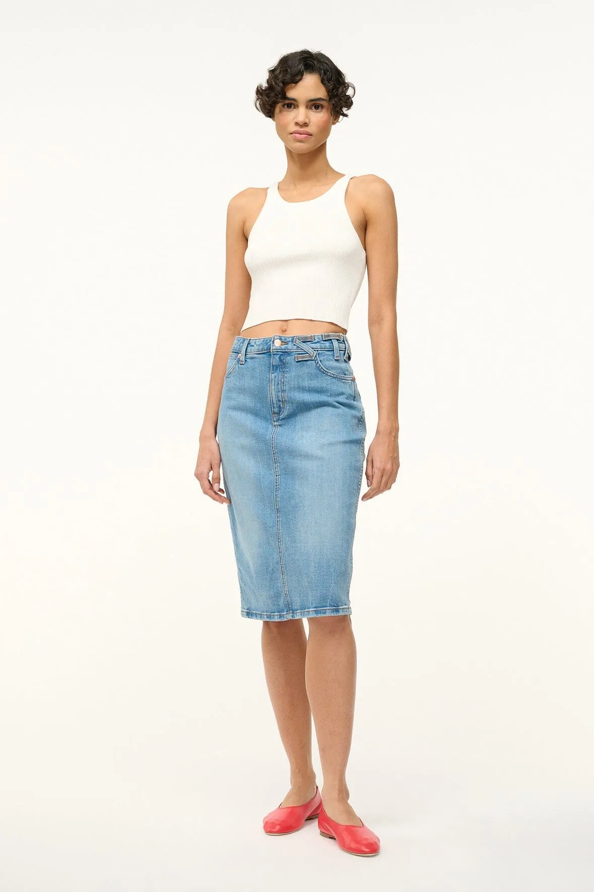 STAUD + WRANGLER THE PENCIL SKIRT | MID BLUE sold by STAUD