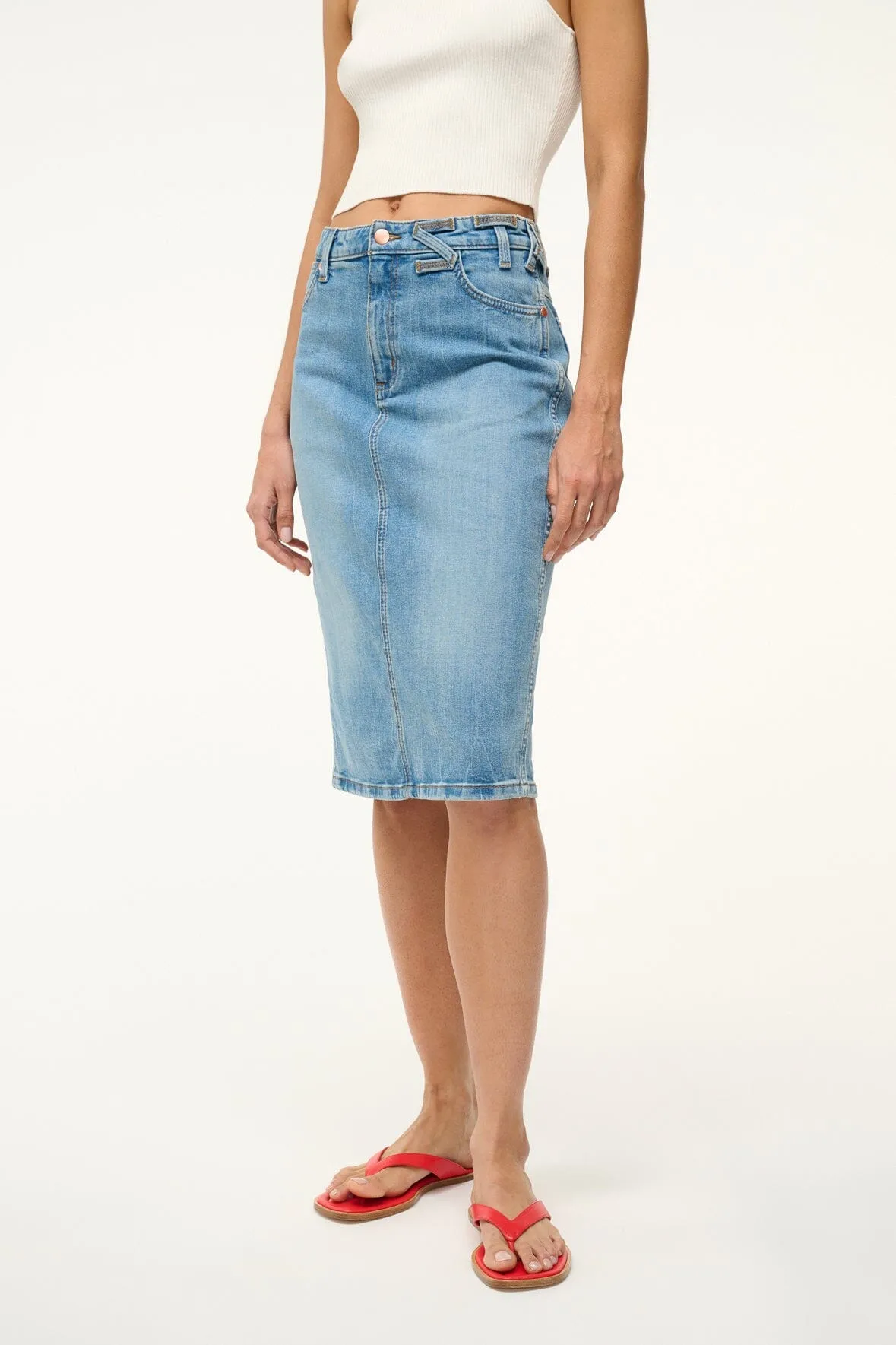 STAUD + WRANGLER THE PENCIL SKIRT | MID BLUE sold by STAUD product image thumbnail 4