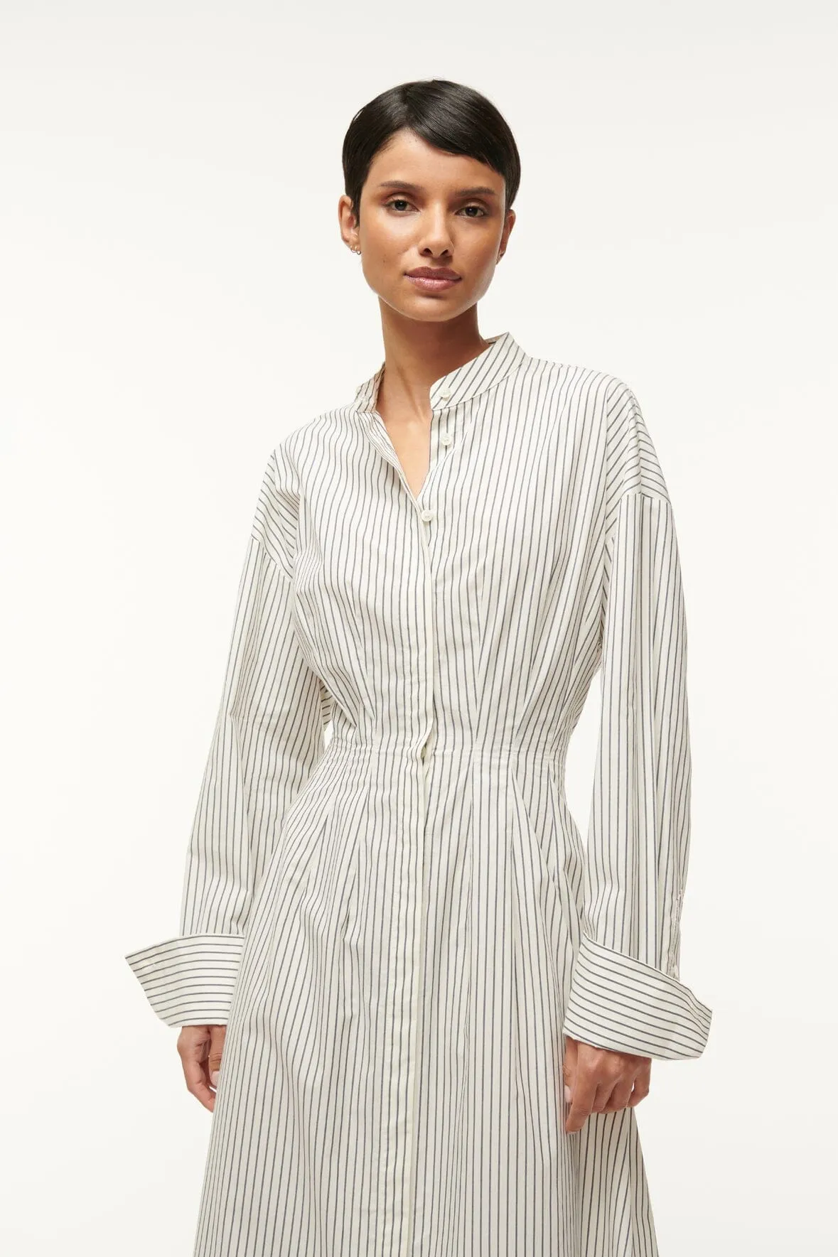 MIDI LORENZA DRESS | IVORY MICRO STRIPE sold by STAUD product image thumbnail 2