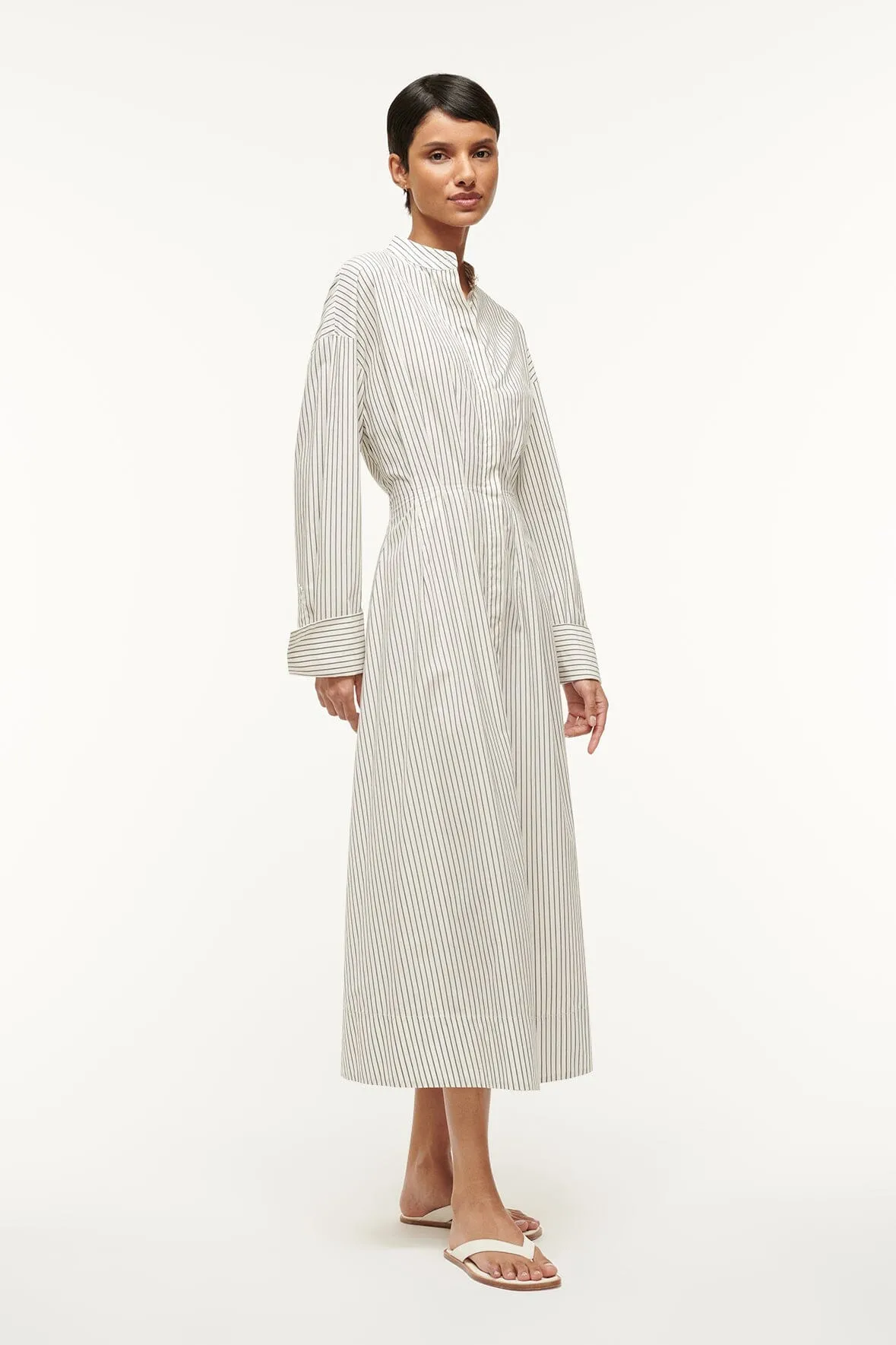 MIDI LORENZA DRESS | IVORY MICRO STRIPE sold by STAUD product image thumbnail 3