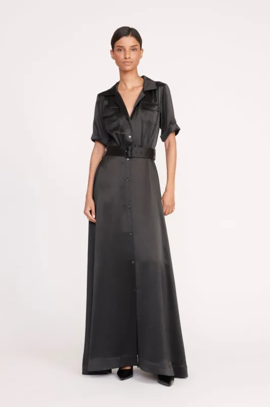 MILLIE DRESS | BLACK SATIN sold by STAUD