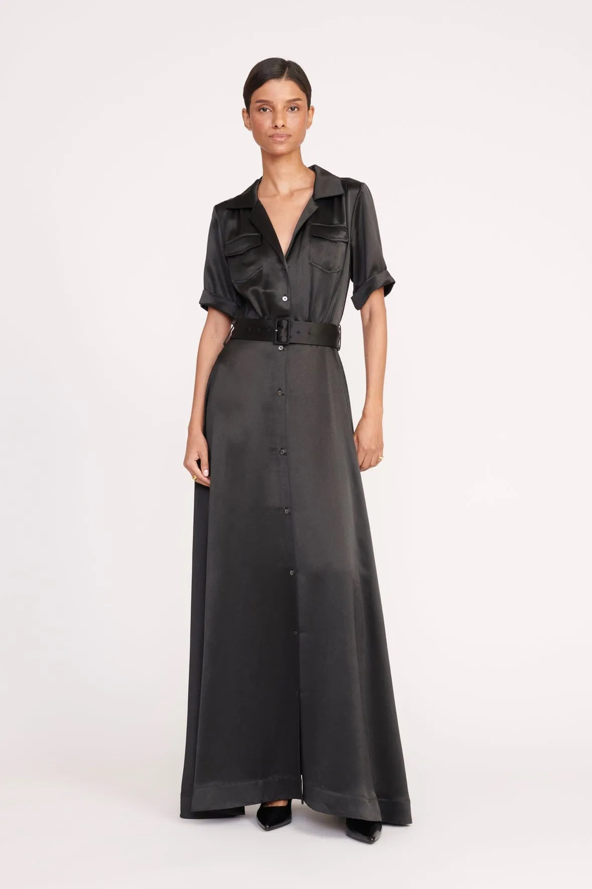 MILLIE DRESS | BLACK SATIN sold by STAUD