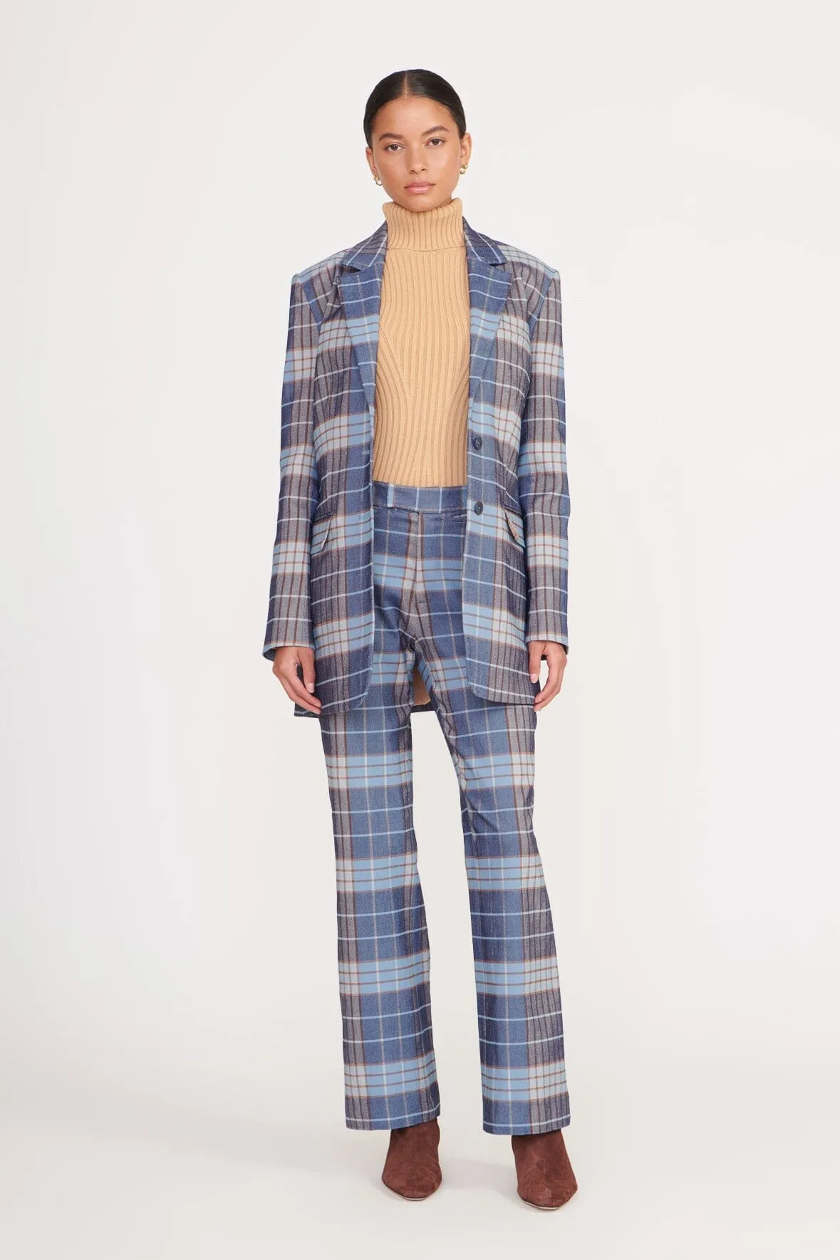 PIROUETTE PANT | FRENCH BLUE MEGA PLAID sold by STAUD