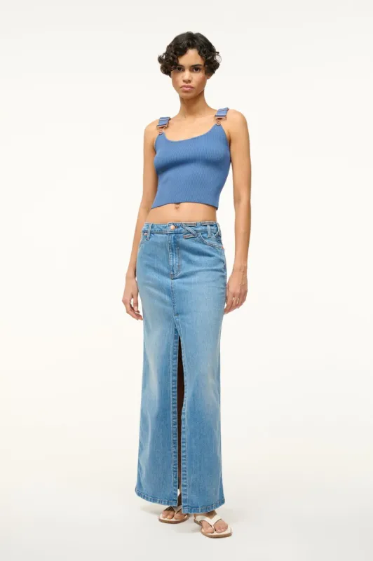 STAUD + WRANGLER THE MAXI SKIRT | MID BLUE sold by STAUD