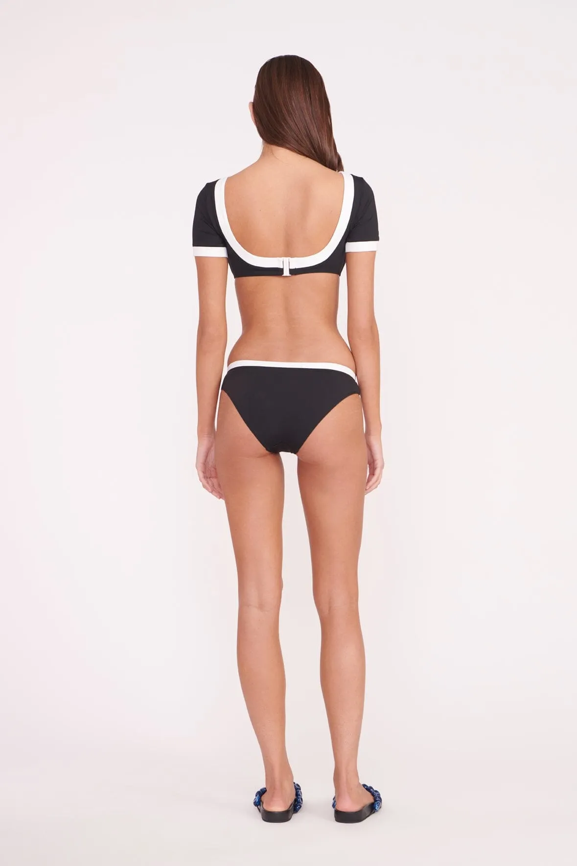 LILY SHORT SLEEVE BIKINI TOP | BLACK WHITE sold by STAUD product image thumbnail 4