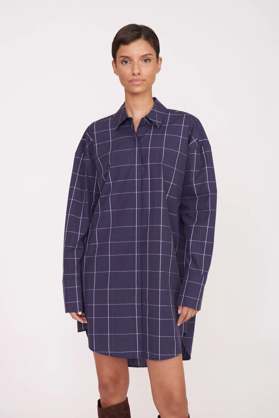 COLTON DRESS | NAVY PLAID sold by STAUD product image thumbnail 4