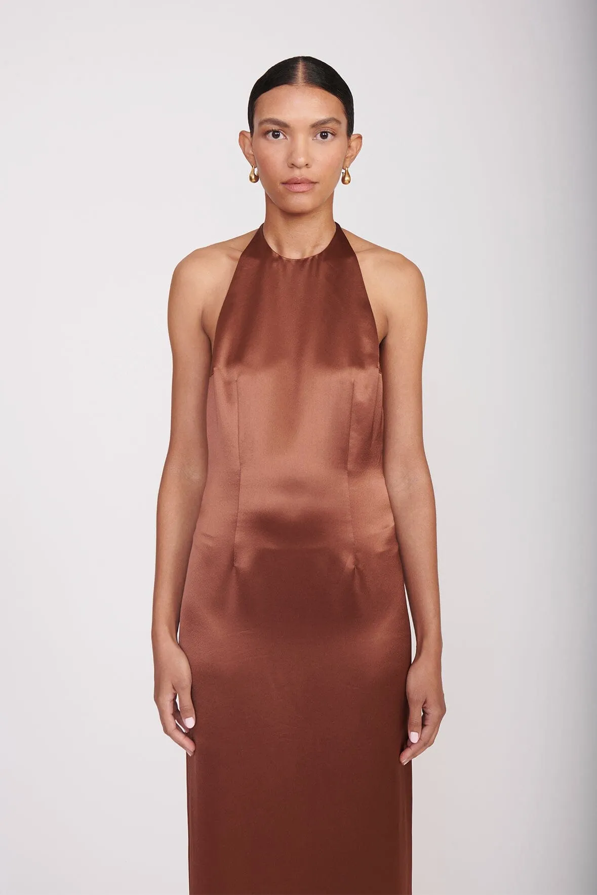 staud janet satin maxi dress STAUD JANET DRESS - Maxi dress - clove/cognac