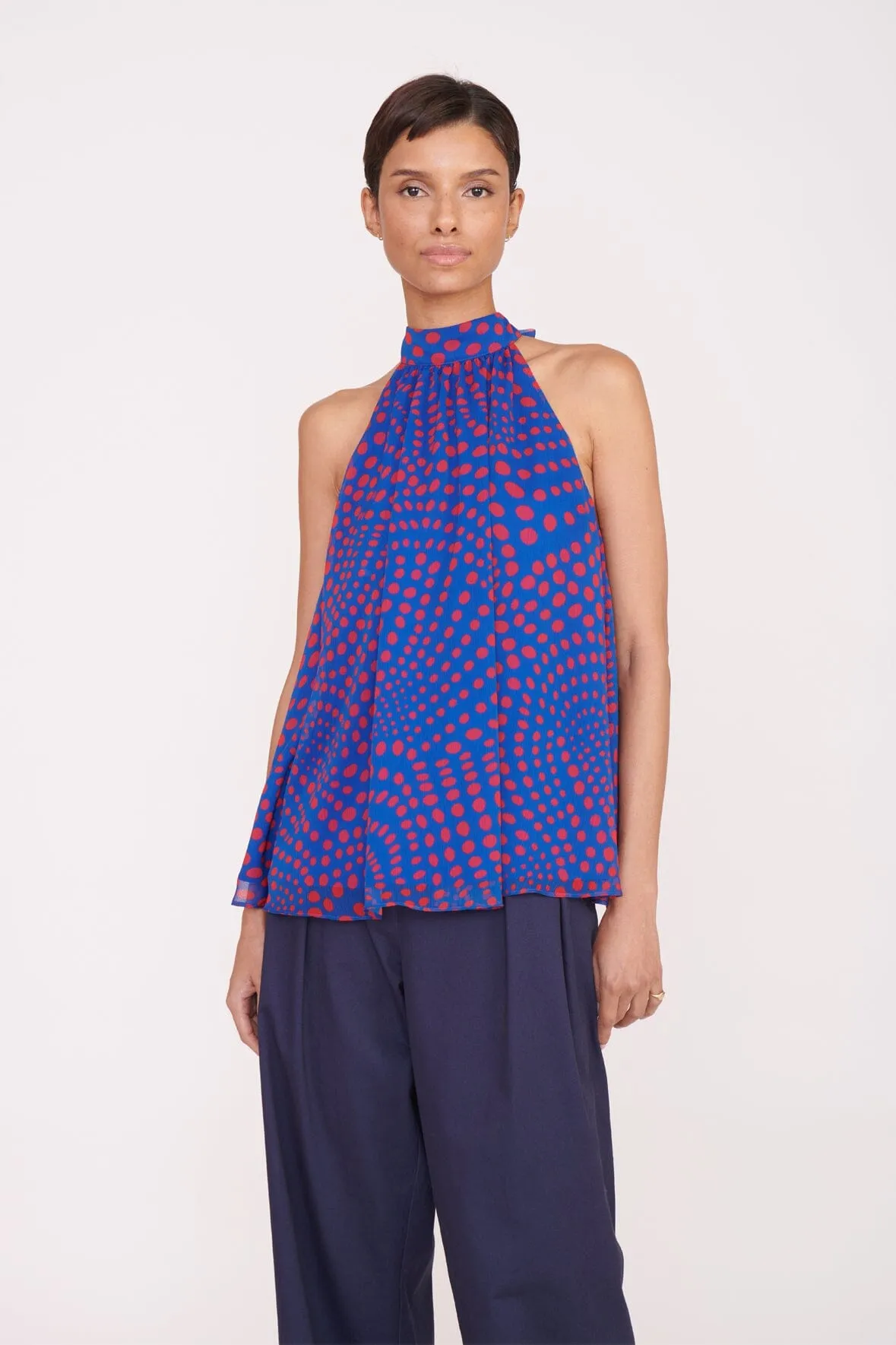 MARLOWE TOP | LAPIS WAVY DOT sold by STAUD