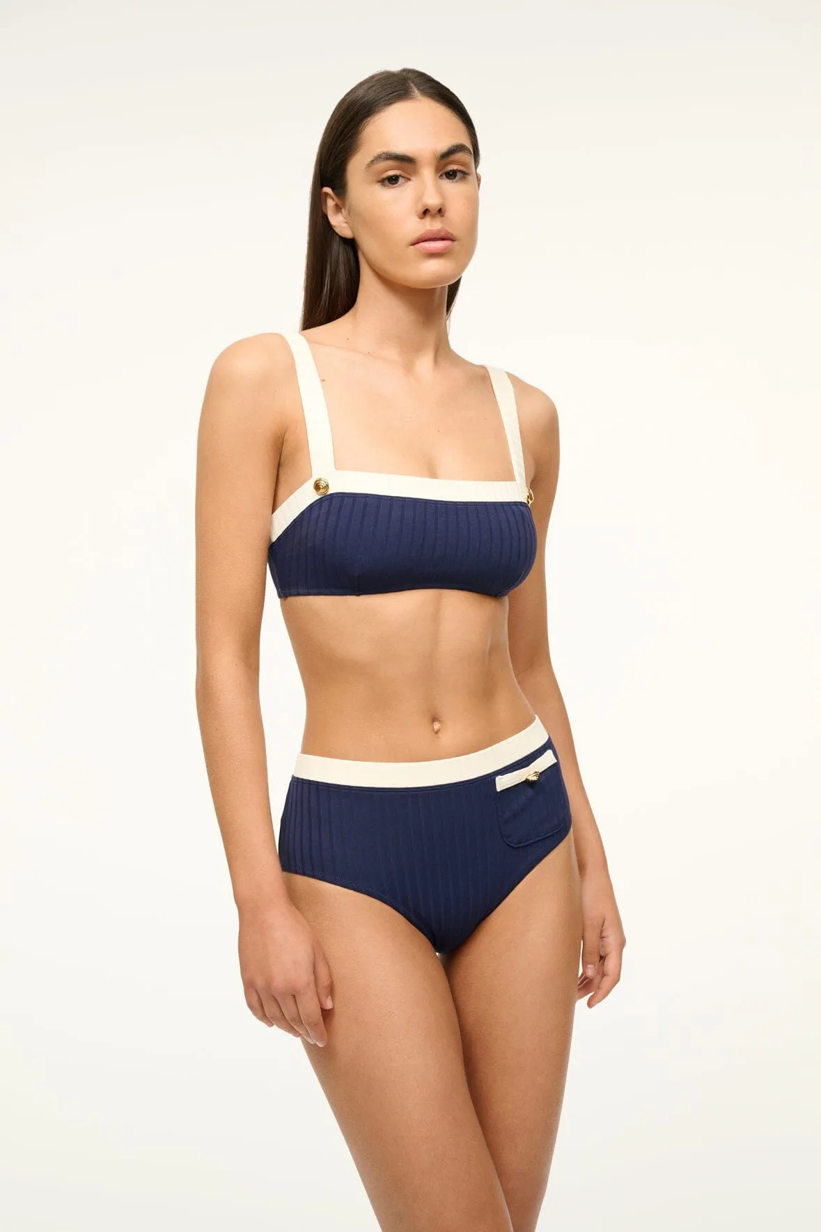 LIV BIKINI TOP | NAVY IVORY sold by STAUD
