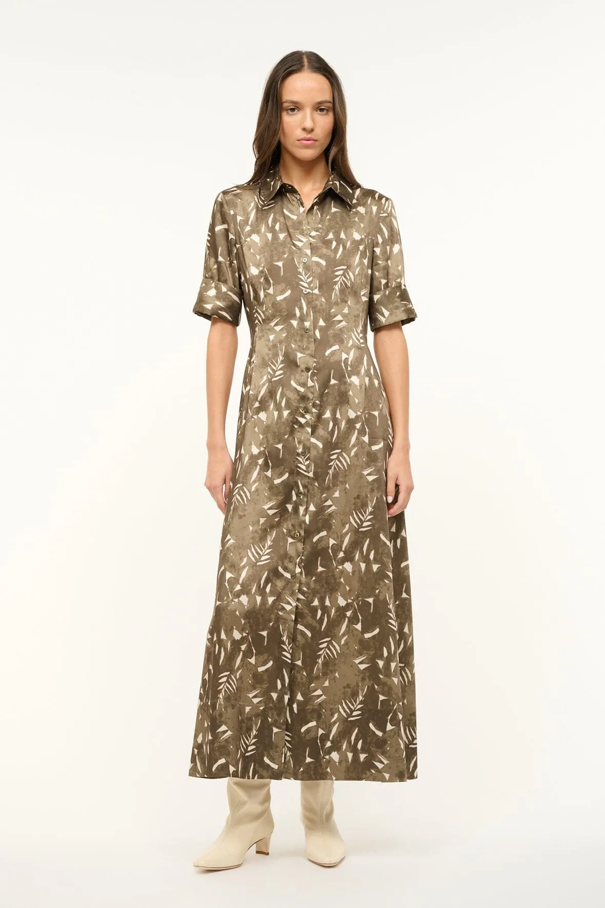 JOAN MAXI DRESS | SERGEANT GREEN PAINTED PALM sold by STAUD