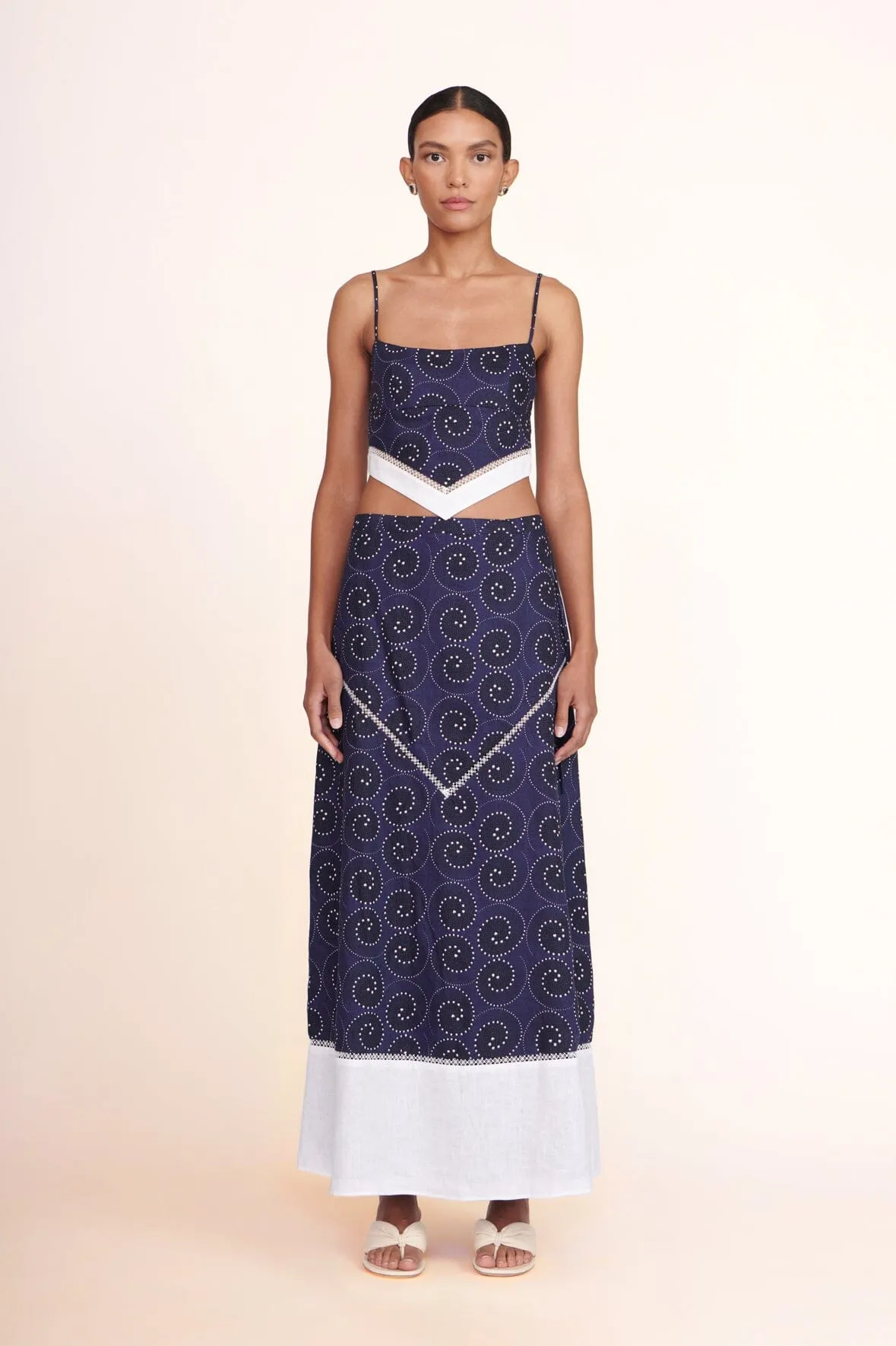 KATHLEEN SKIRT | NAVY WHIRLPOOL WHITE sold by STAUD