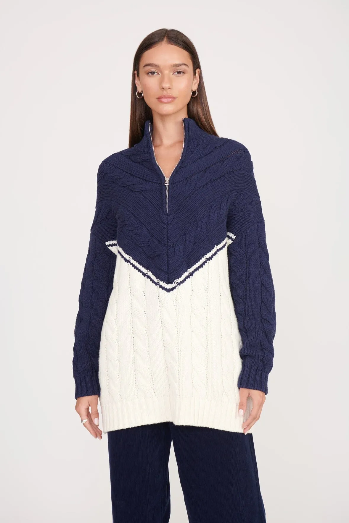 HAMPTON SWEATER | NAVY IVORY sold by STAUD