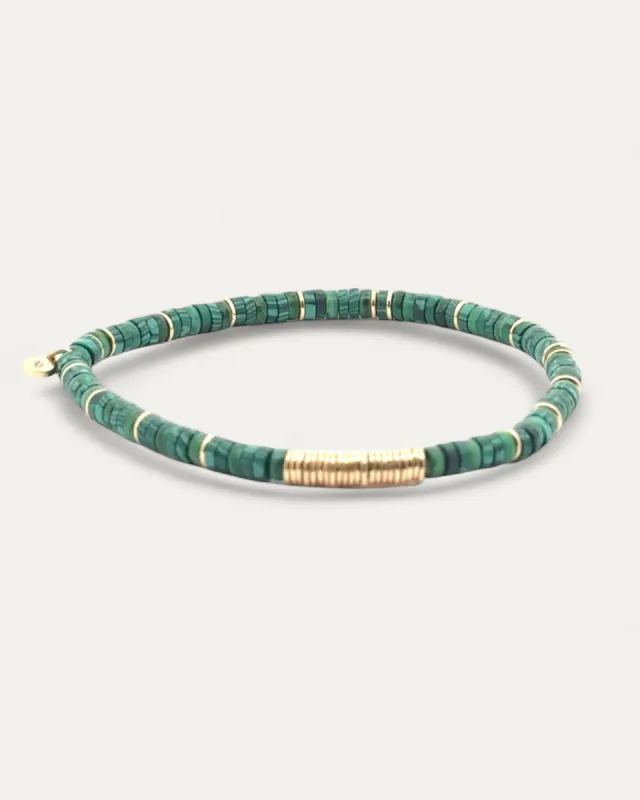 Boho Beaded Stretch Bracelet | Malachite + Gold sold by Stella & Dot