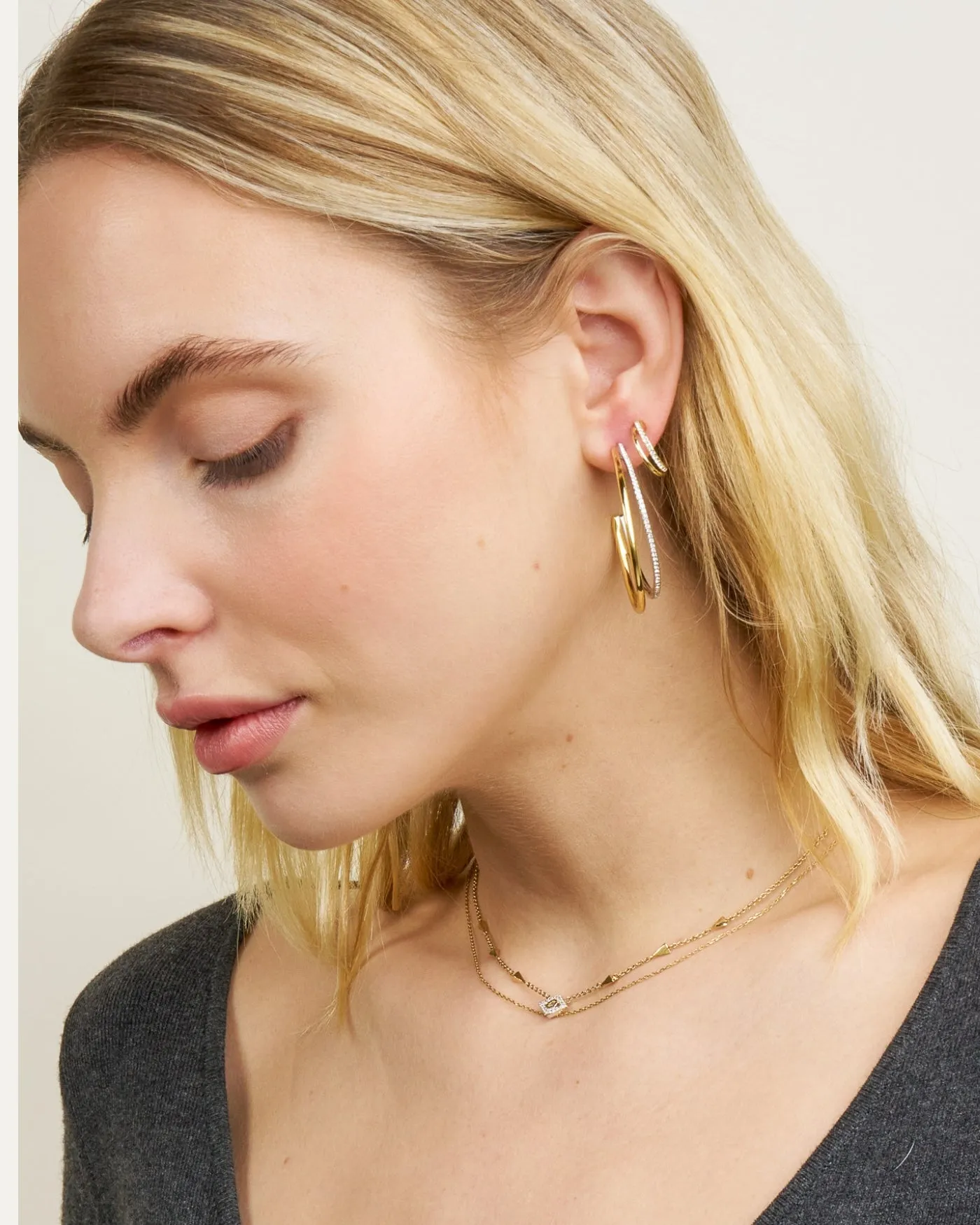 Julie Double Mixed Metal Hoop Earrings sold by Stella & Dot product image thumbnail 2
