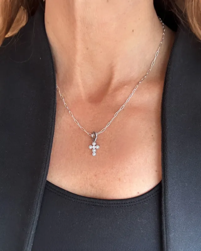 Silver Pearl Cross and Paperclip Chain Necklace sold by Stella & Dot